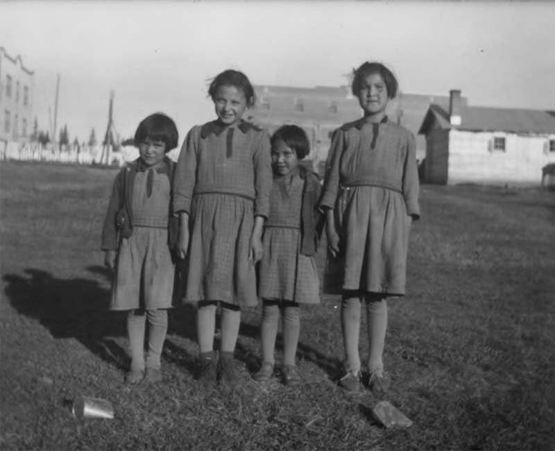 Group of students outside of Grouard St. Bernard's school 