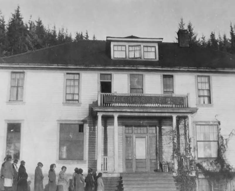 Group of people outside from Kitimaat Elizabeth Long Memorial Home for girls