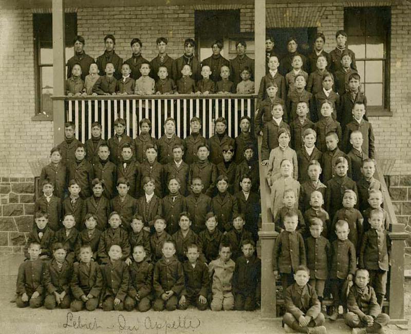 Group of students in front of Lebrret Qu'Appelle school