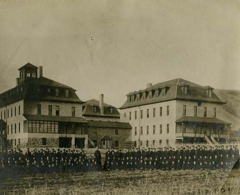 Group of students in front of Lebrret Qu'Appelle school