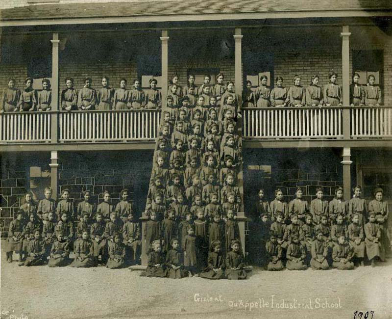 Group of students in front of Lebrret Qu'Appelle school