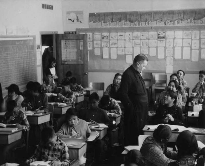 Students sitting at desks in Chesterfield Inlet school