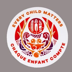 Product image of window decal with Survivors' Flag logo and text "Every Child Matters" and "