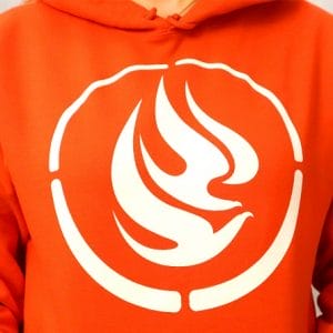Product image of an orange hooded sweatshirt with the NCTR logo in white on the front.