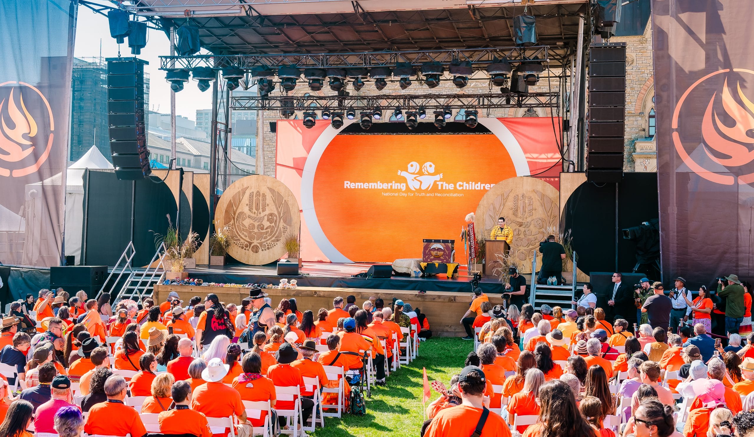 Attendees and stage at the Remembering the Children: National Day for Truth and Reconciliation event