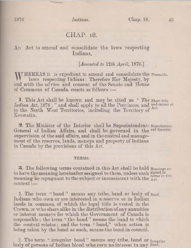 Cover for document "1876 Indian Act"