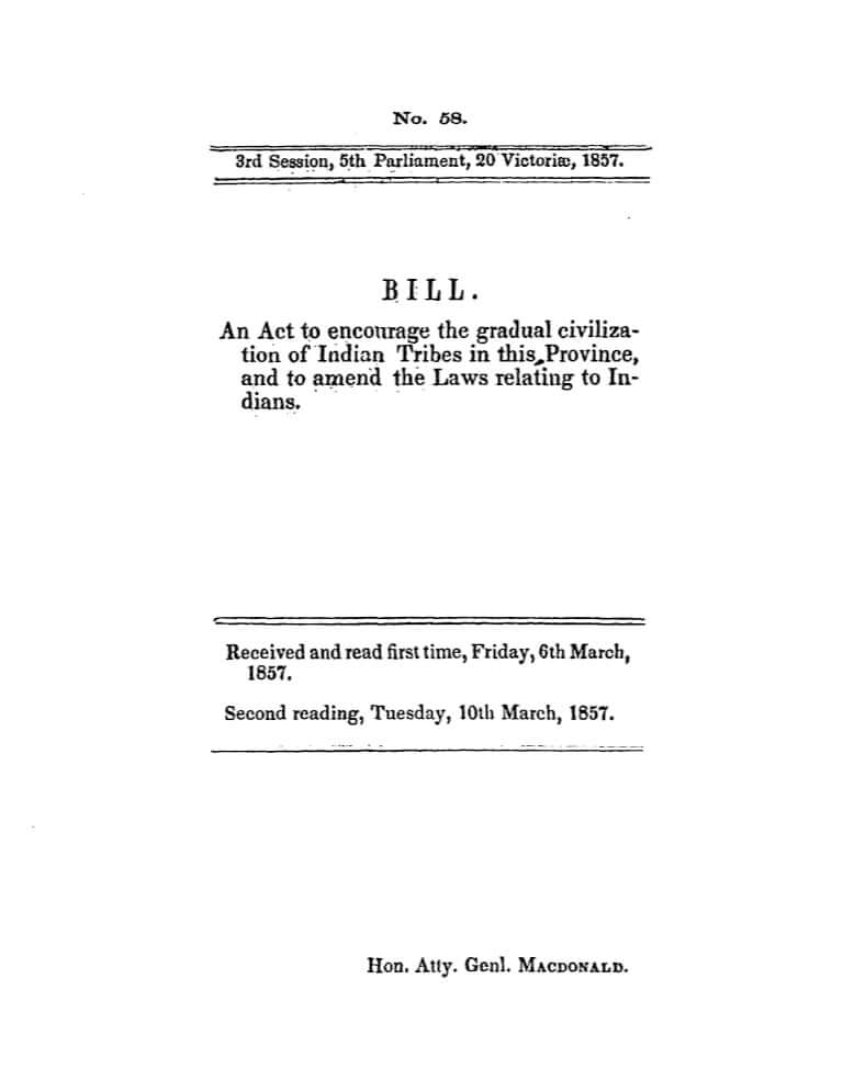 Cover for document "1857 Gradual Civilization Act"