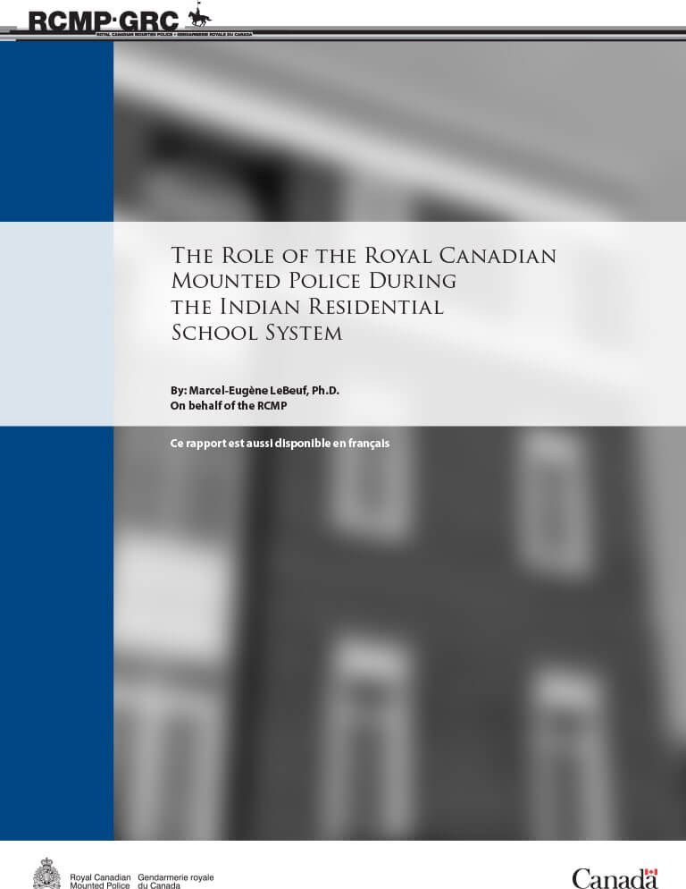 Cover for document "The Role of the RCMP During the Indian Residential School System"