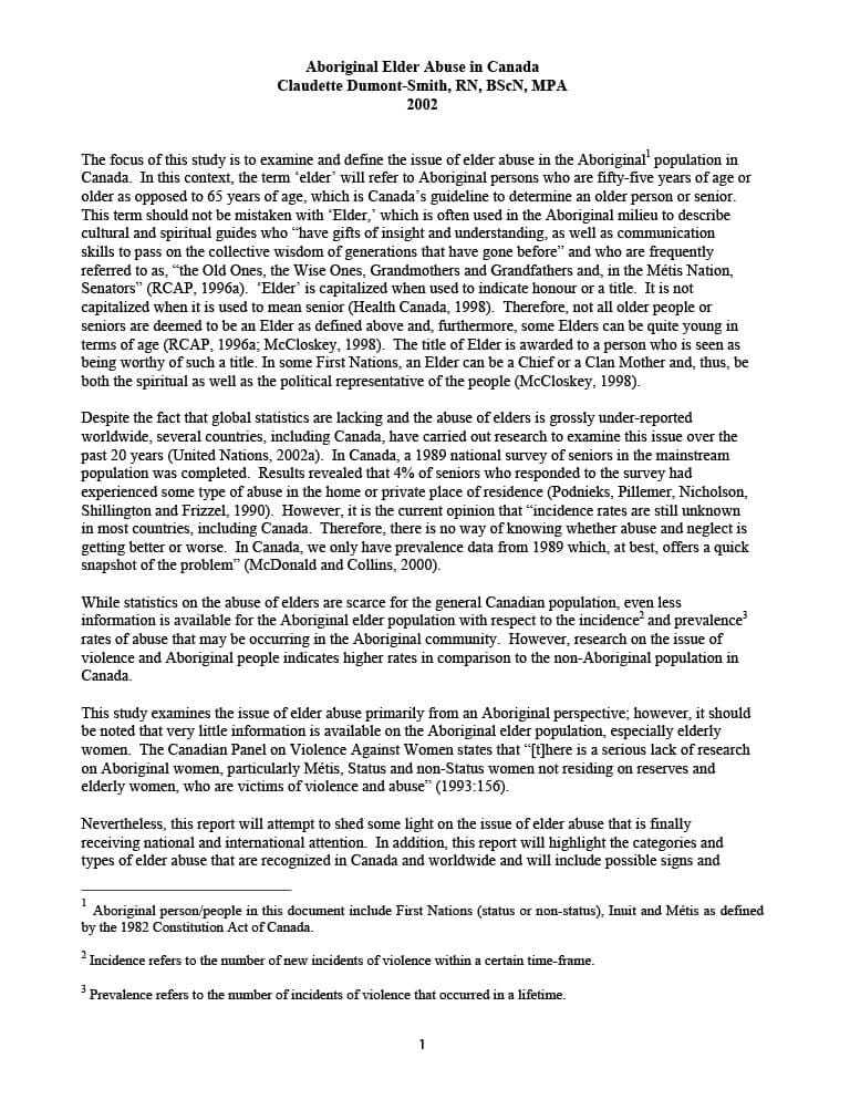 Cover for document "Aboriginal Elder Abuse in Canada"