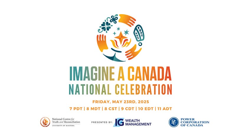 Imagine a Canada logo on a colourful background, featuring a symbolic Indigenous design. Presented by the National Centre for Truth and Reconciliation and IG Wealth Management.